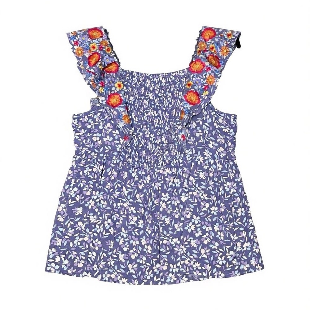NWT Savanna‎ Jane Womens Floral Smocked Ruffle Sleeve Top Small Embroidery Boho